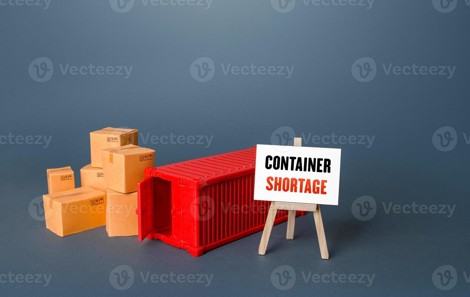 Global shipping container shortage. Lack of global transport system capacity. World trade imbalance. High prices for transportation of goods. Consequences of economic slowdown. Logistic crisis photo