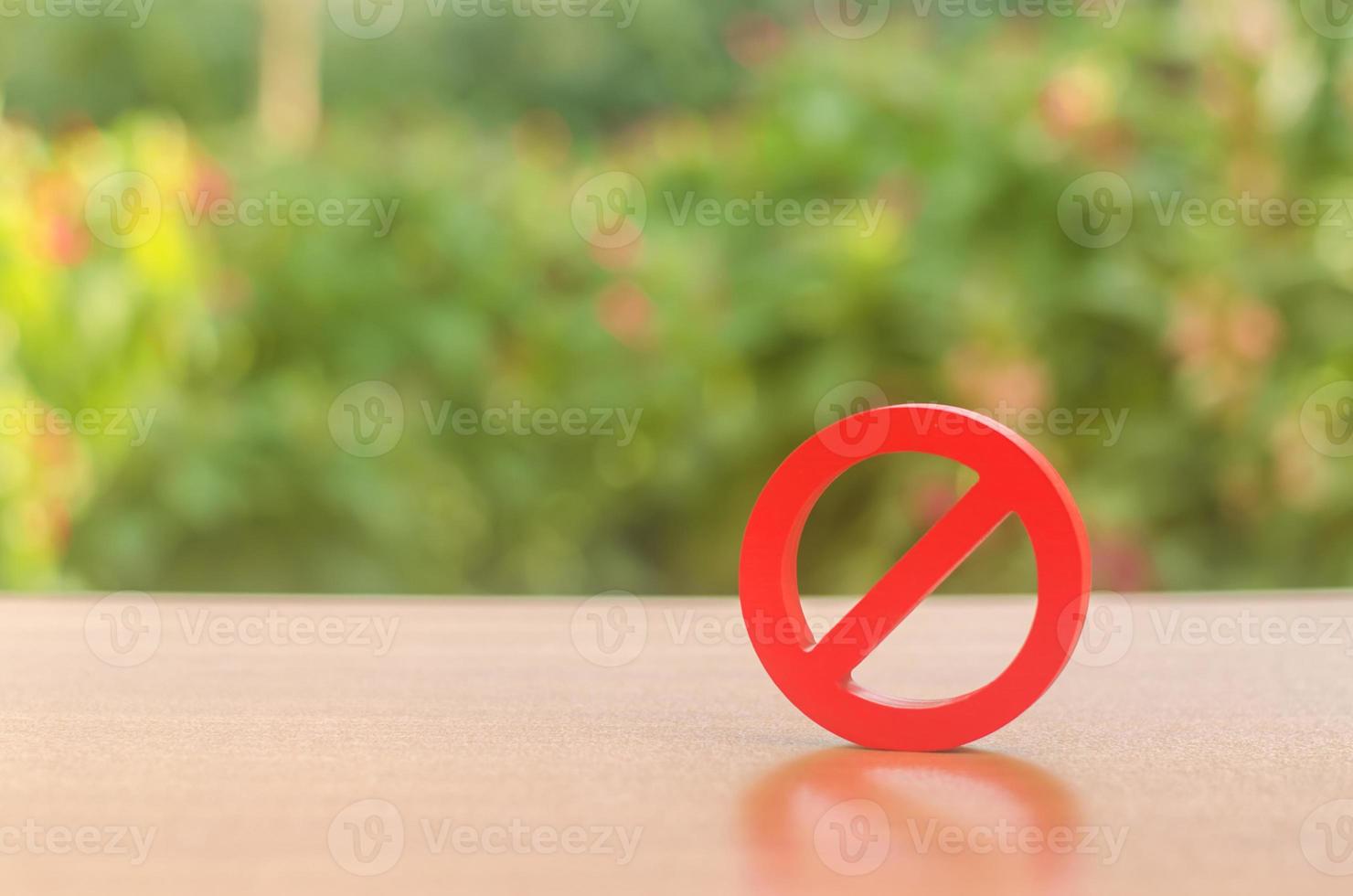 A red prohibition sign NO. Inability to sell products, ban on the import. Restriction on the importation of goods, proprietary for business. Absence and impossibility. caution and consequences. photo
