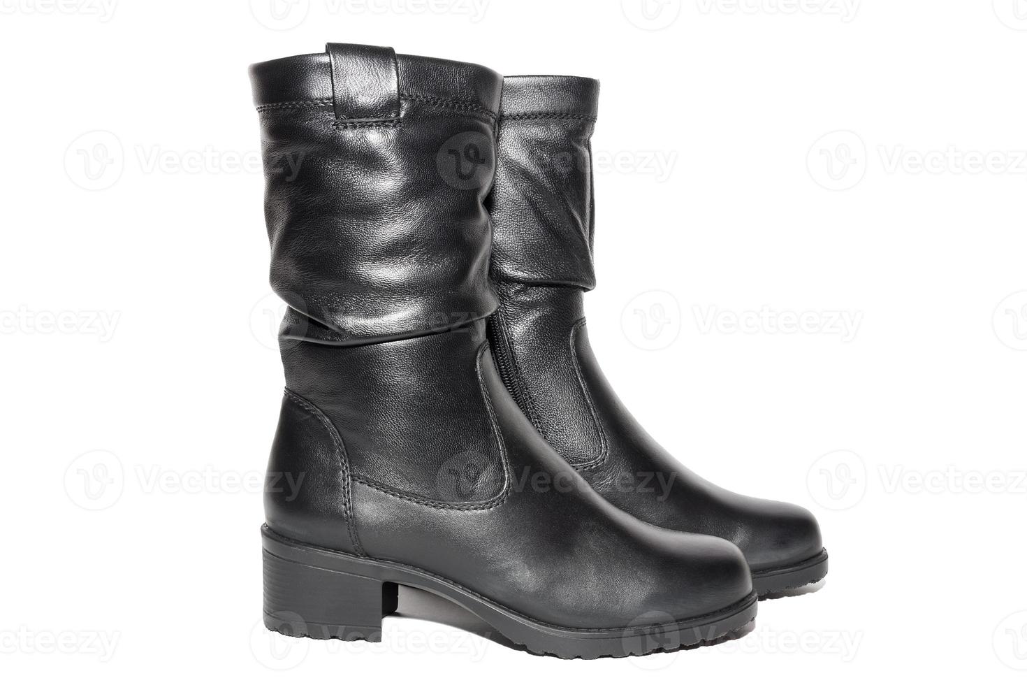 Women's leather black boots photo