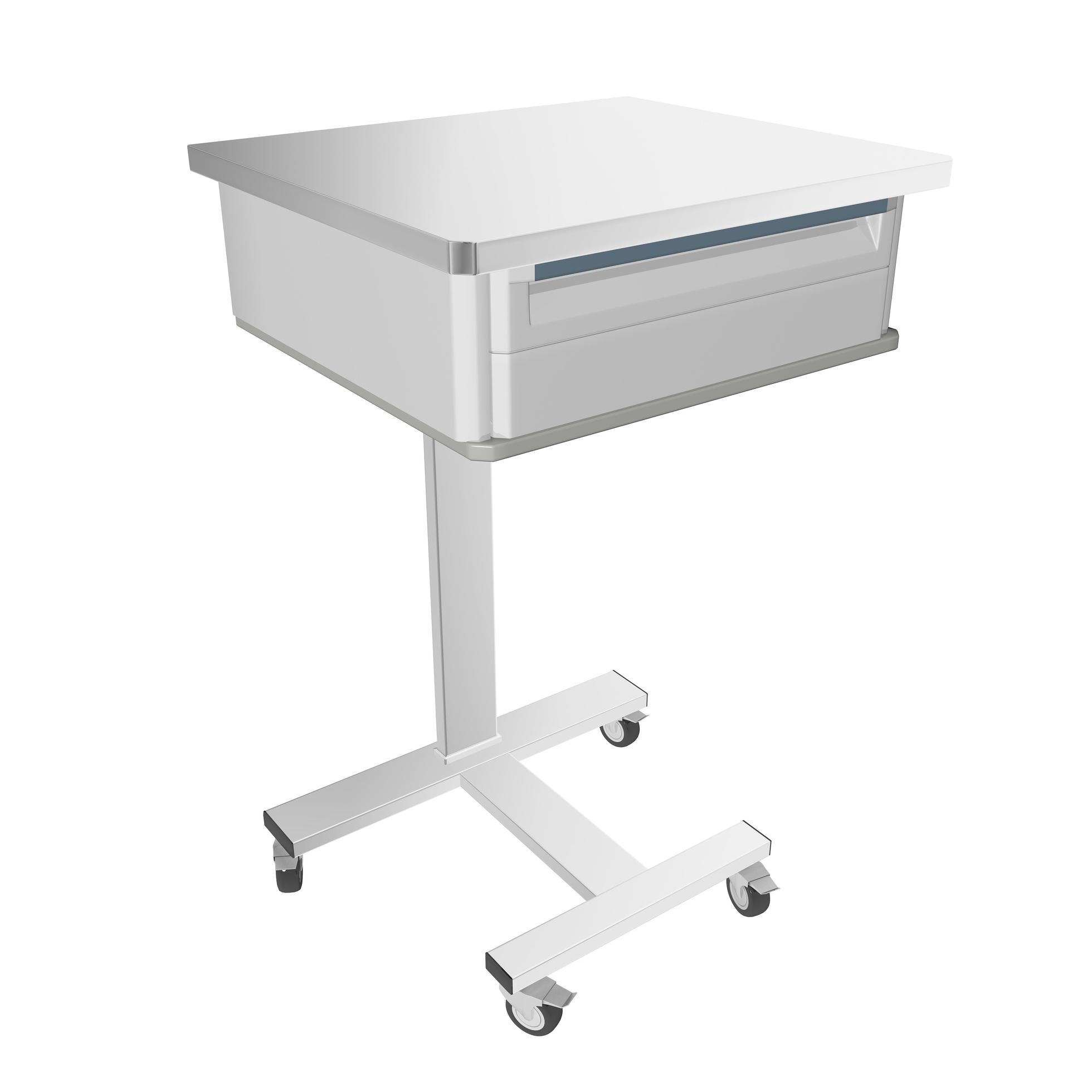 Mobile stainless metal medical over bed table with drawer, 3d illustration 13620015 Stock Photo
