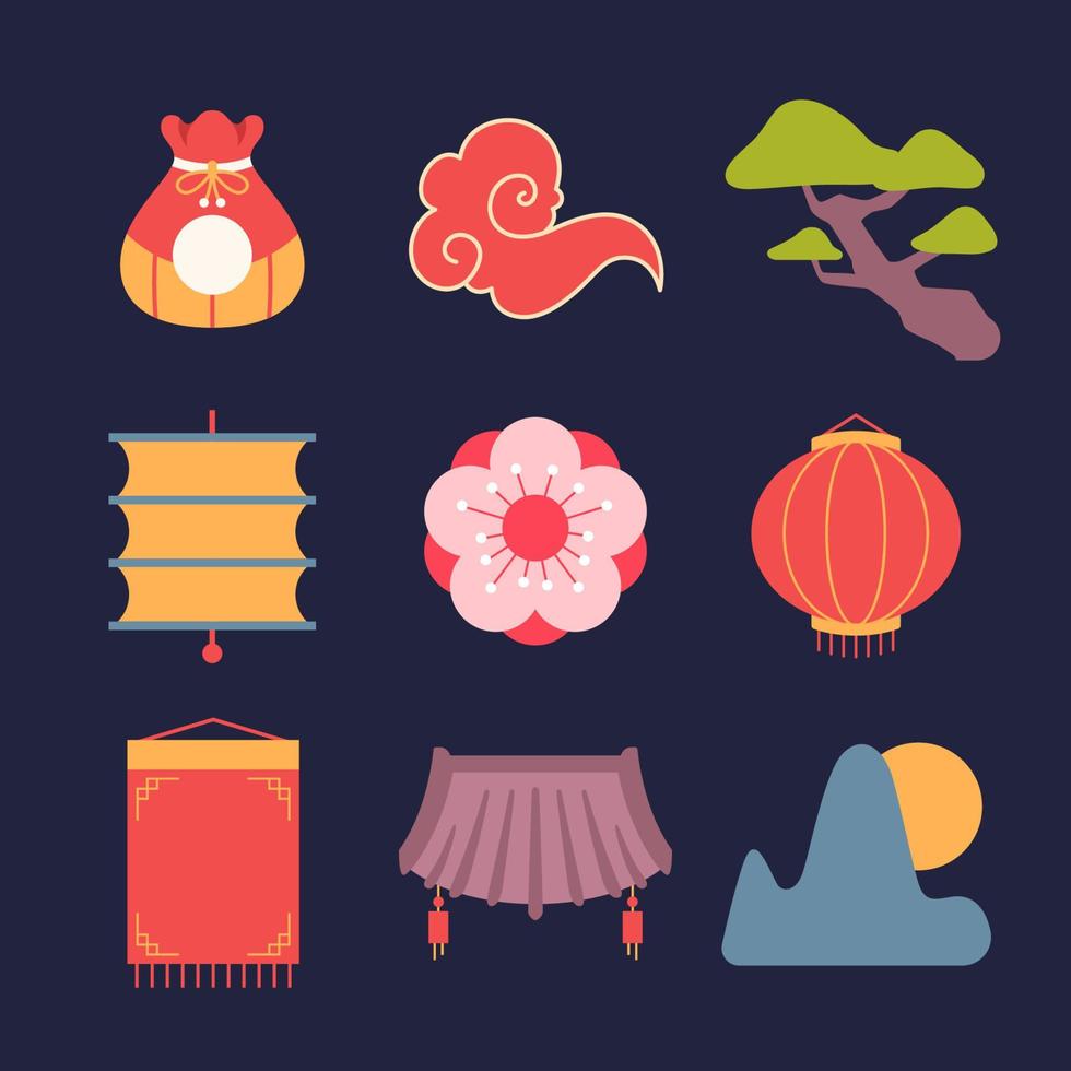 Korean New Year Seollal Icon Set vector