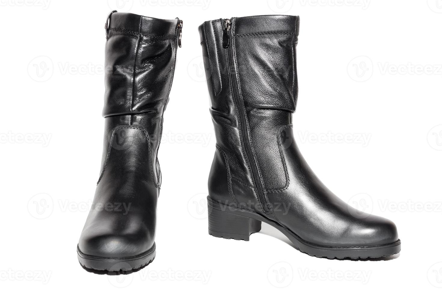 Women's leather black boots photo