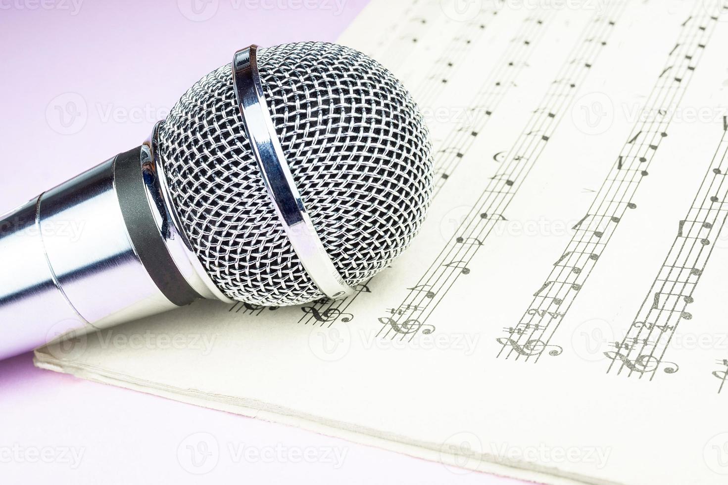 dynamic microphone on music sheet photo