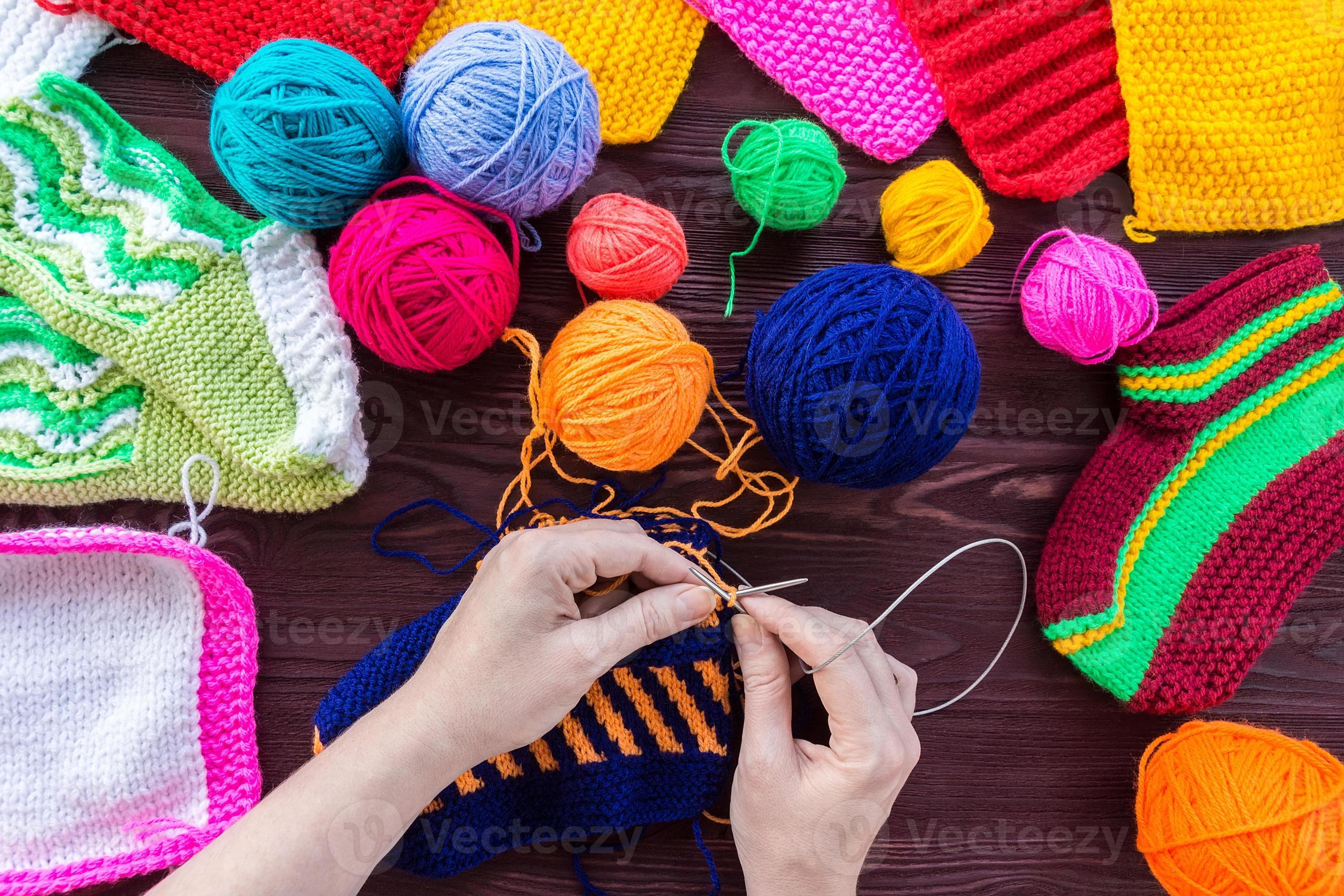 girl knits sock knitting needles 13621709 Stock Photo at Vecteezy
