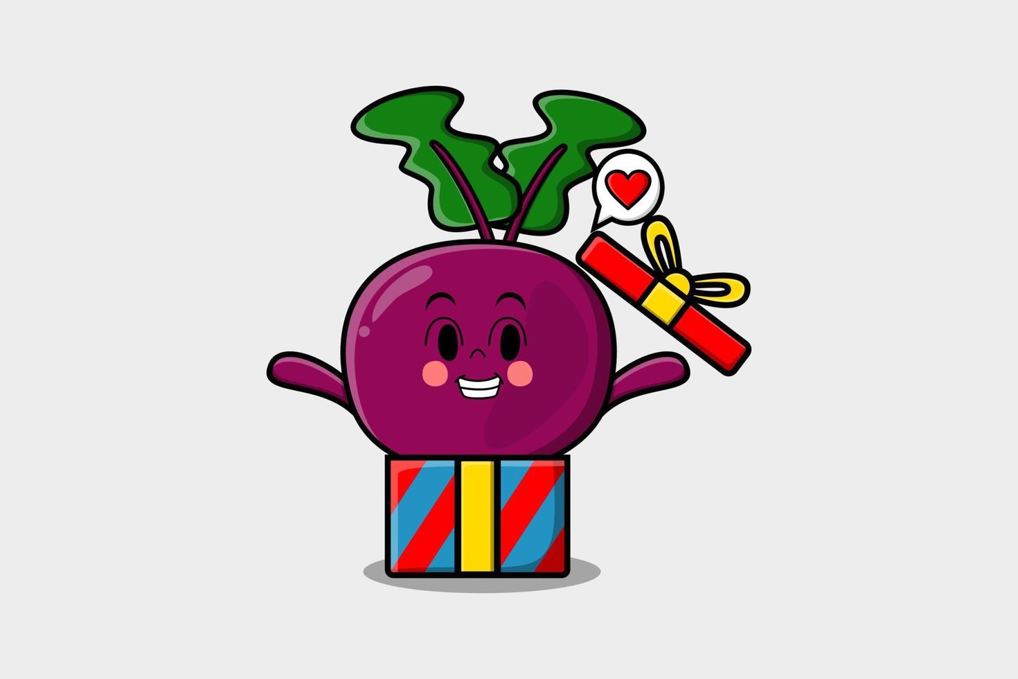 Cute cartoon Beetroot character holding gift box vector