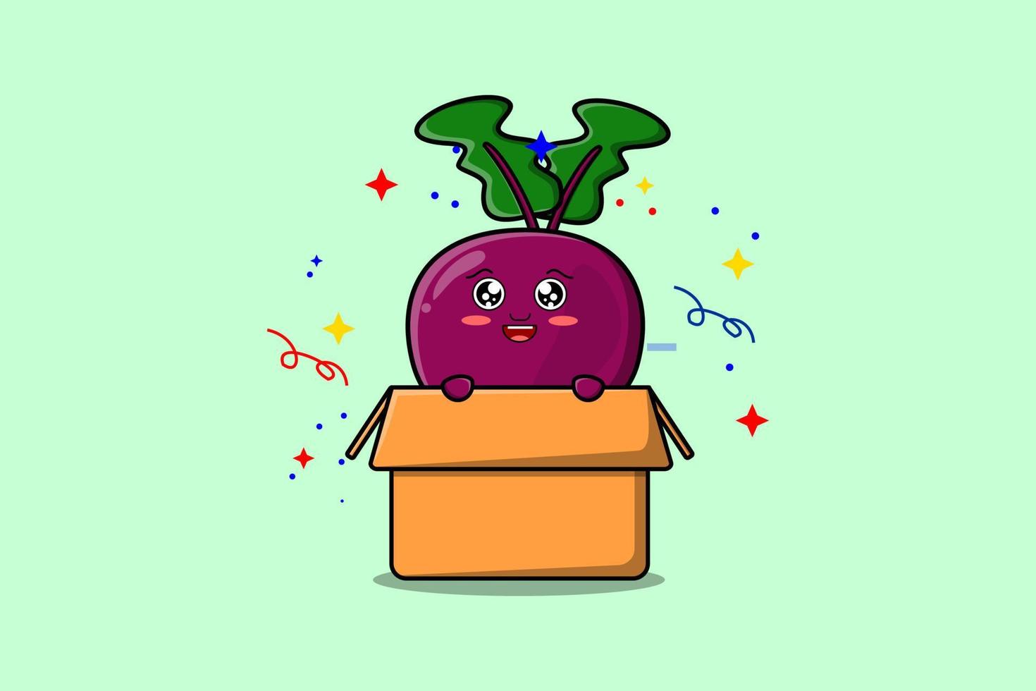 Cute cartoon Beetroot character out from box vector