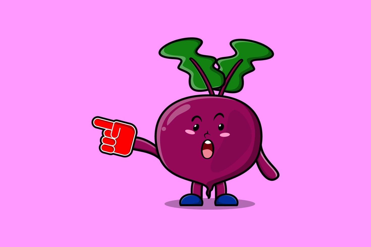 Cute Cartoon Beetroot with foam finger glove vector