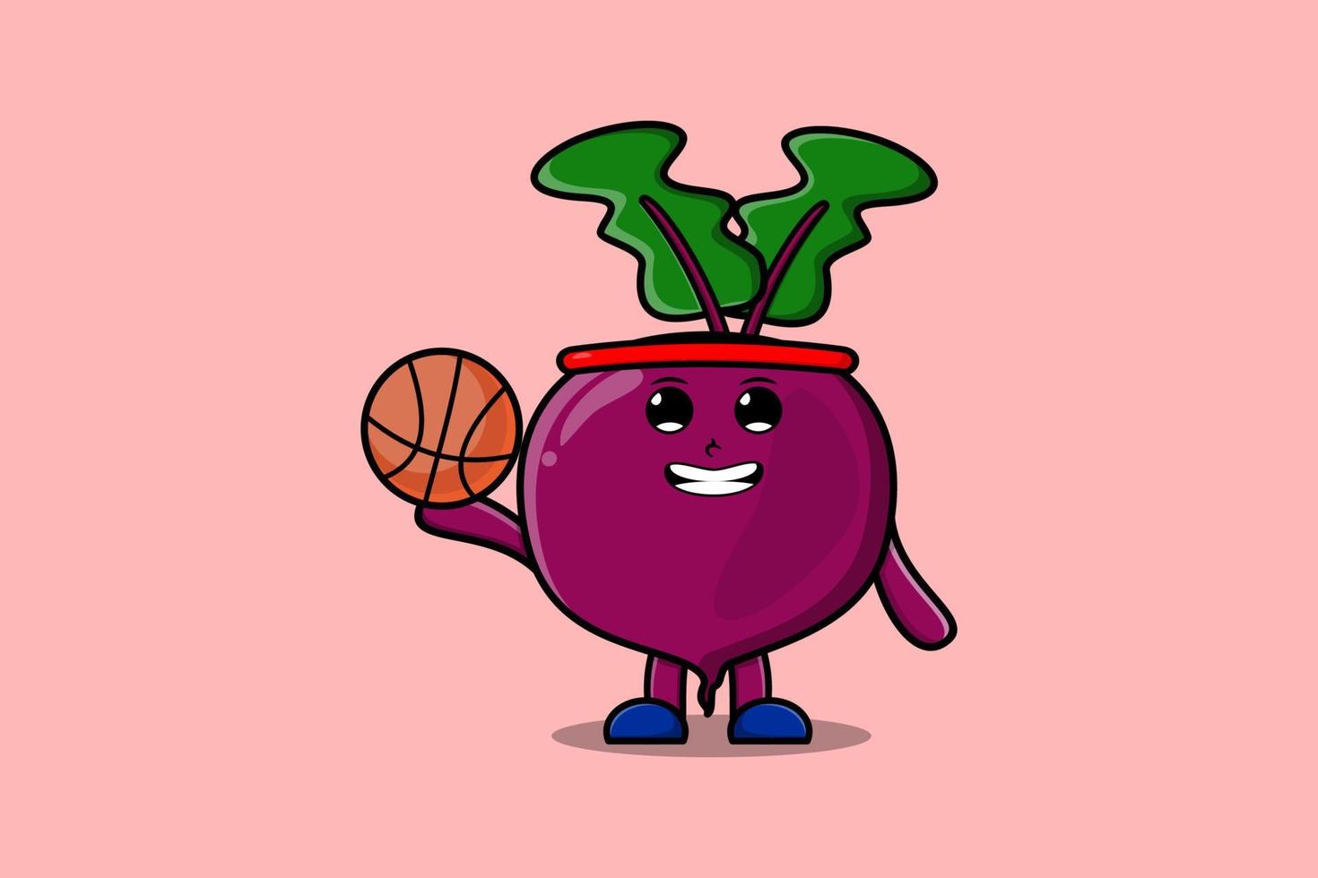 Cute cartoon Beetroot character playing basketball vector
