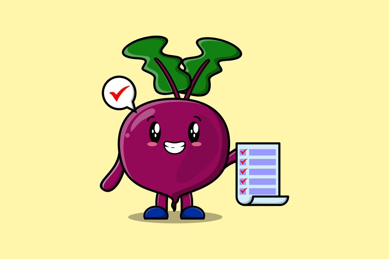 cartoon Beetroot character hold checklist note vector