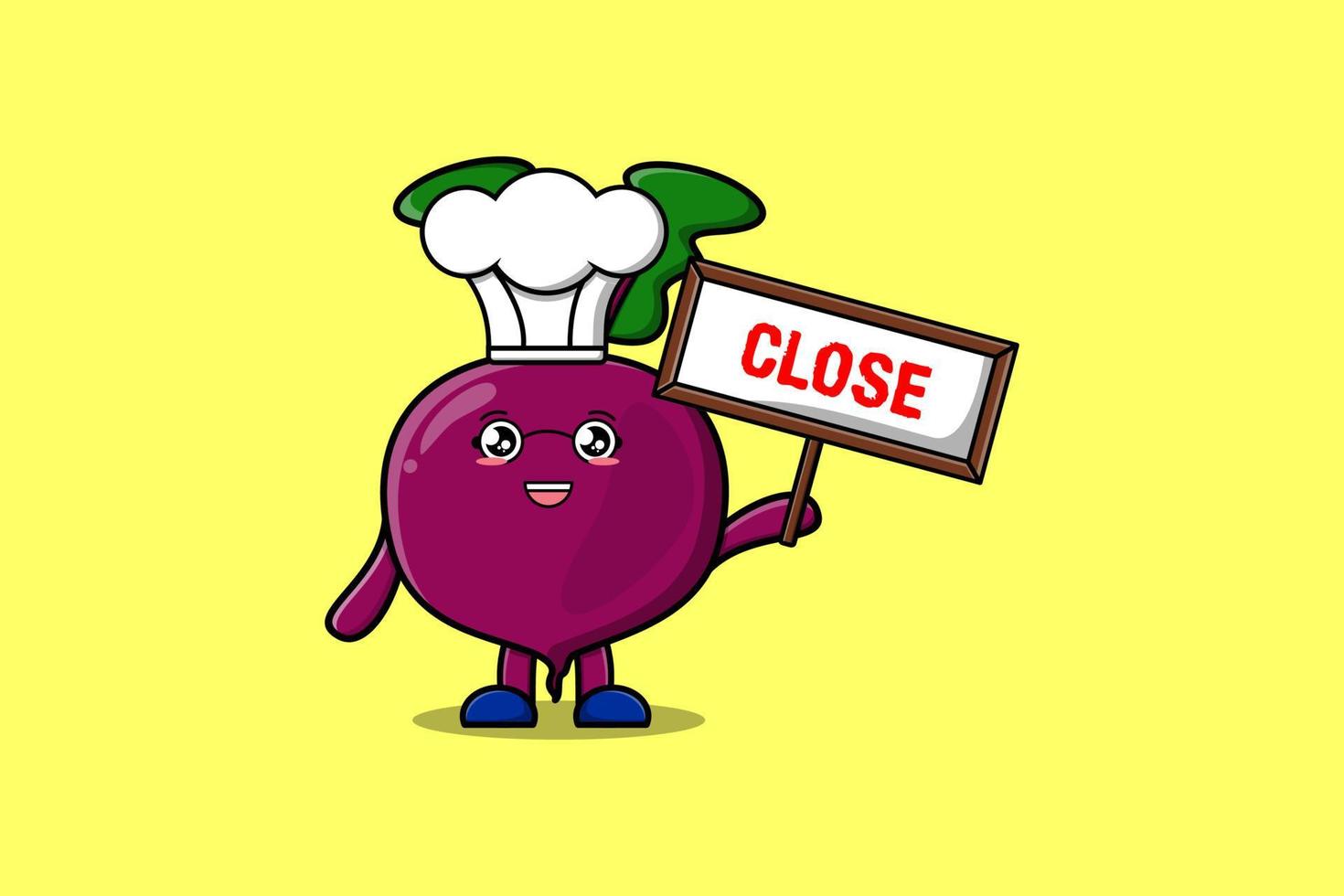 Cute cartoon Beetroot chef hold close sign board vector