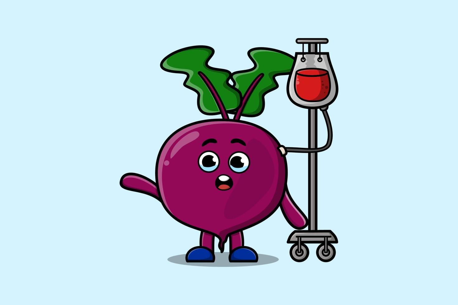 Cute cartoon Beetroot having blood transfusion vector