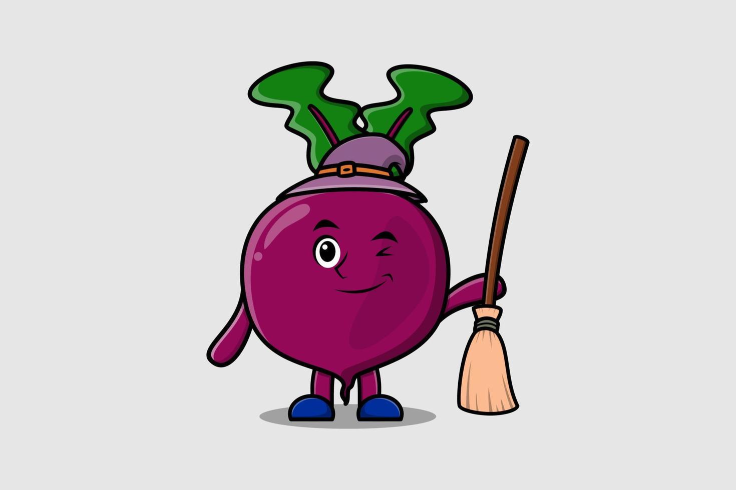 Cute cartoon witch shaped Beetroot with broomstick vector