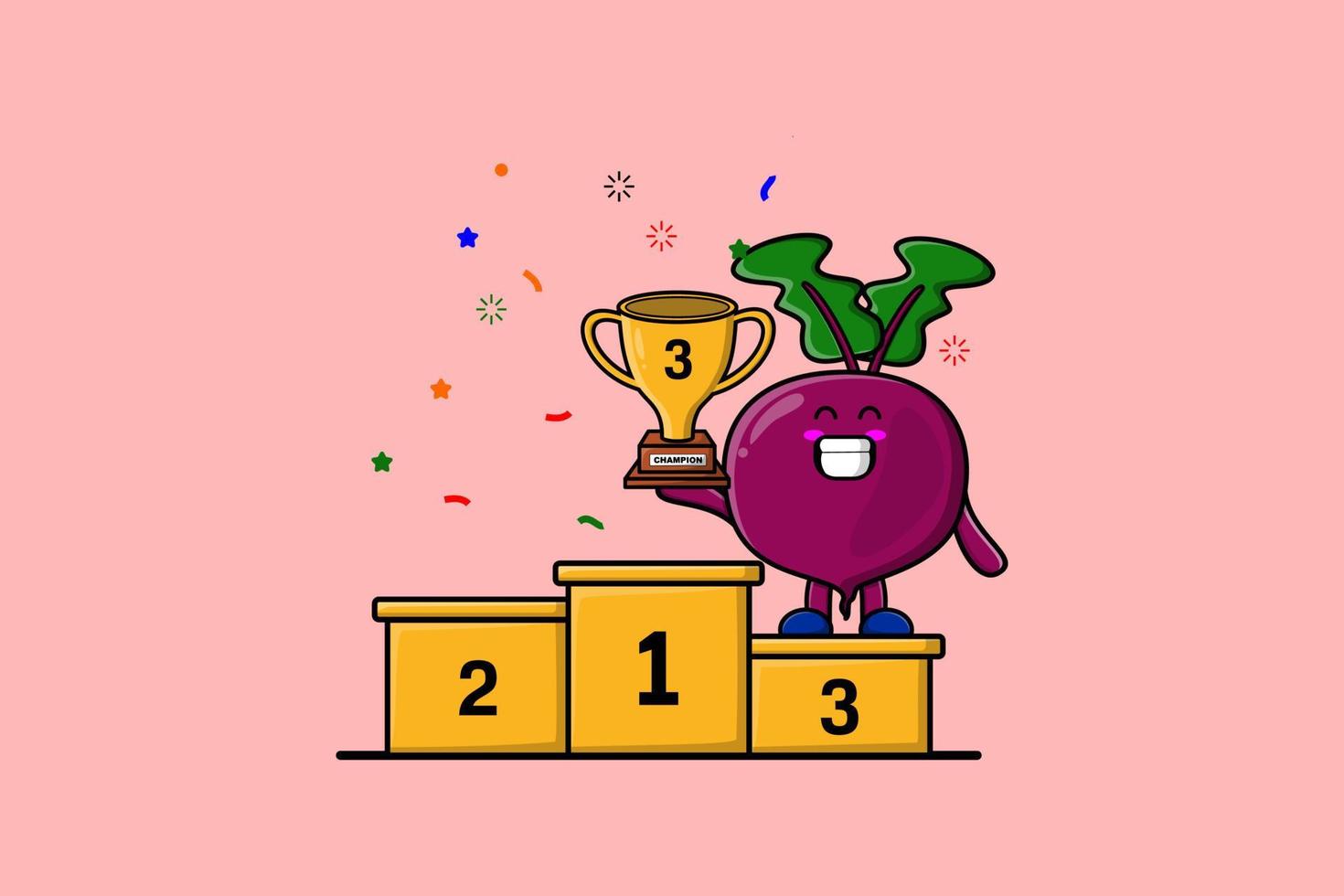 Cute cartoon Beetroot character the third winner vector