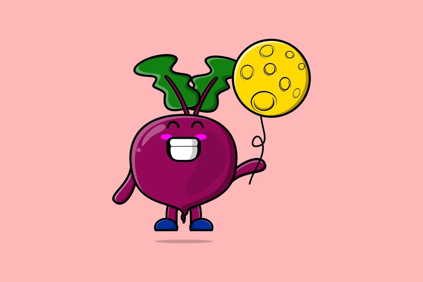 Cute cartoon Beetroot floating with moon balloon vector