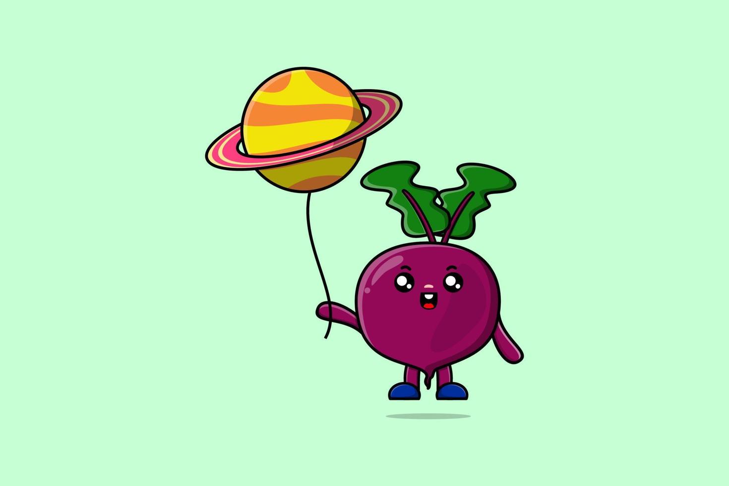 Cute cartoon Beetroot floating with planet balloon vector