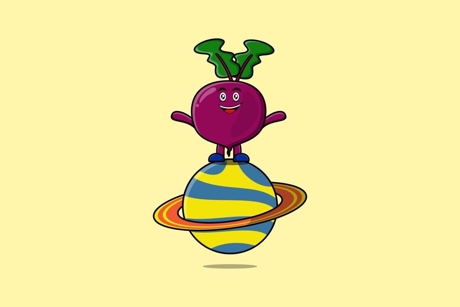 Cute cartoon Beetroot character standing in planet vector