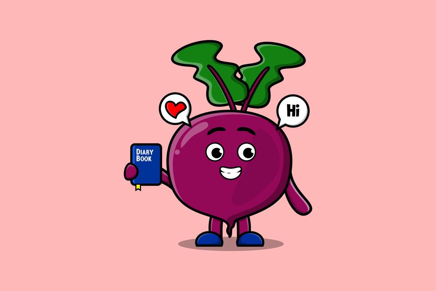 Cute cartoon Beetroot character holding diary book vector