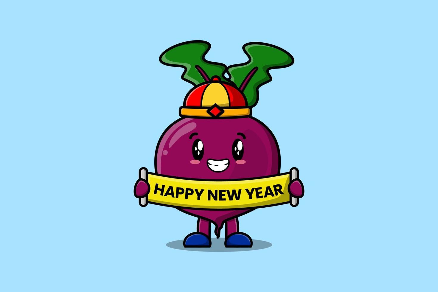 Cute dibujos animados remolacha chino celebrar feliz año nuevo vector