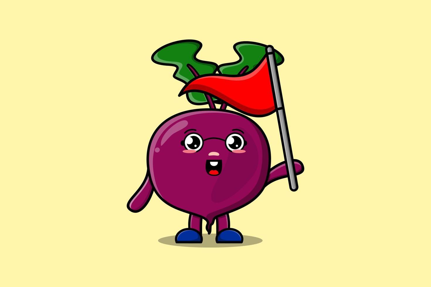 Cute cartoon Beetroot character hold triangle flag vector