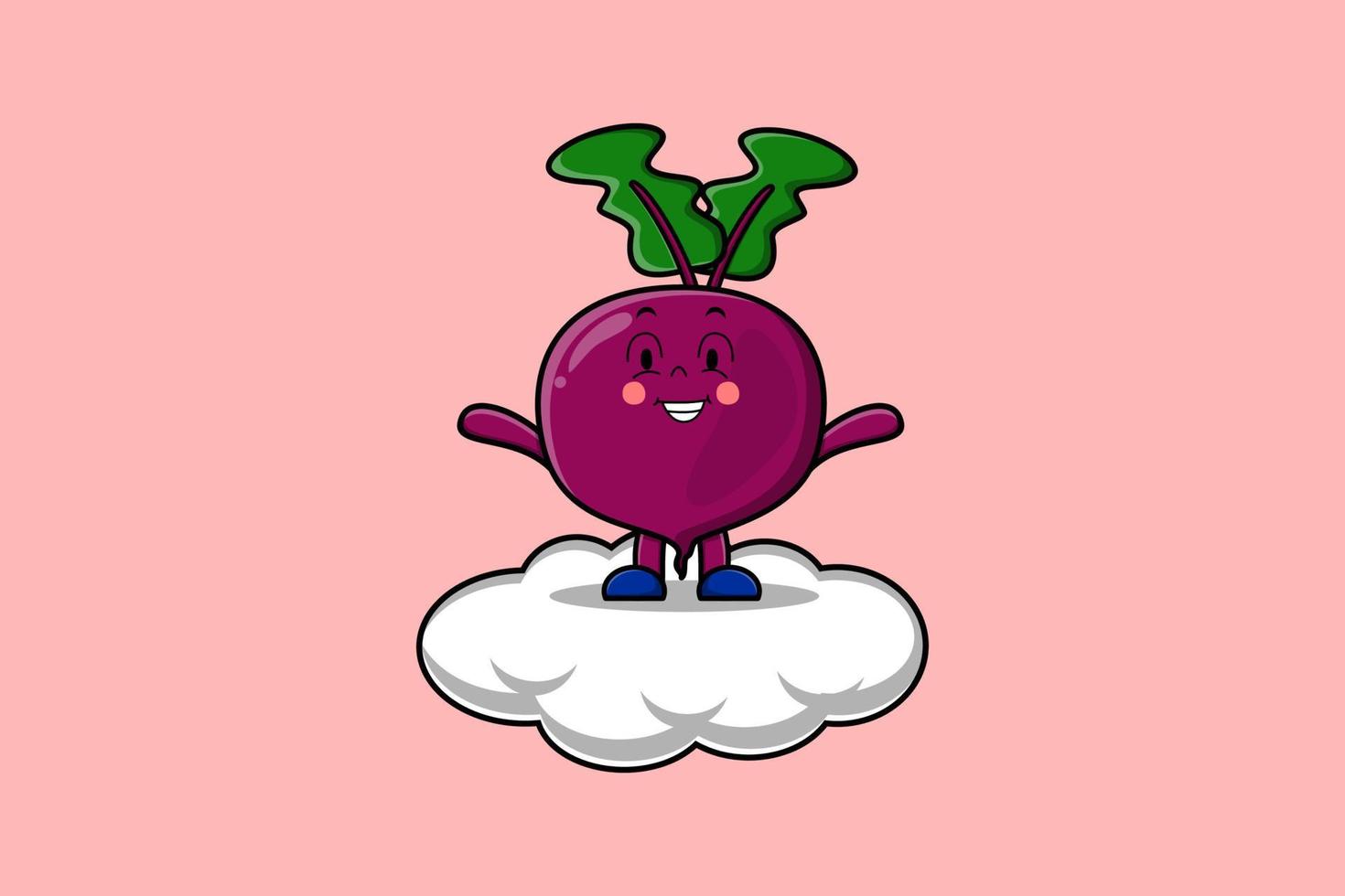 lindo personaje de dibujos animados de remolacha de pie en la nube vector