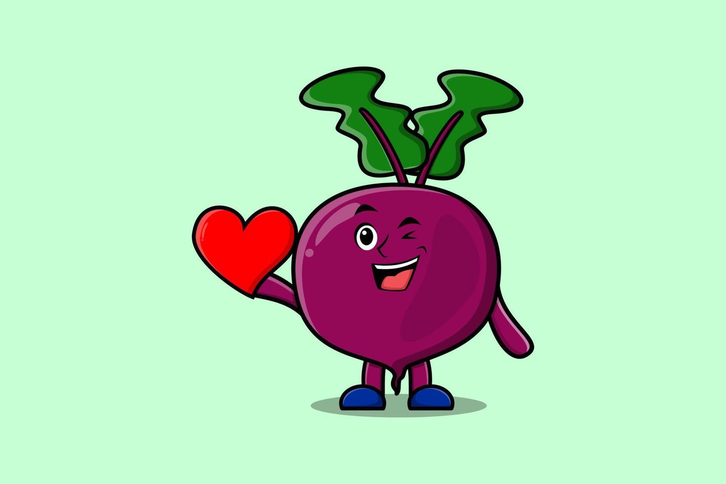 Cute cartoon Beetroot character hold big red heart vector