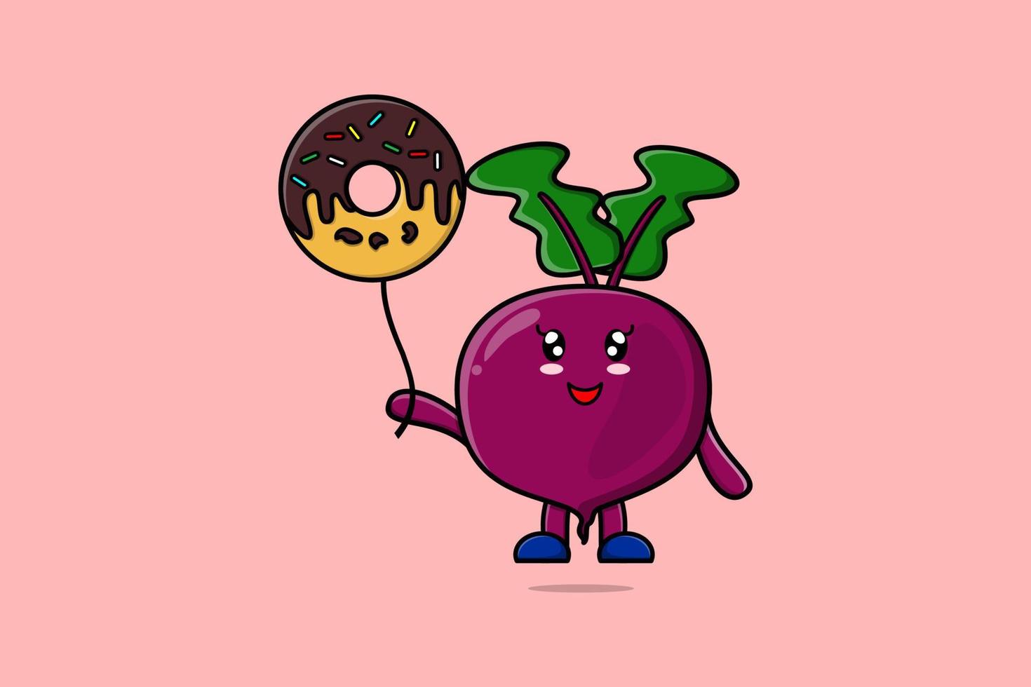 remolacha de dibujos animados lindo flotando con globo de donas vector