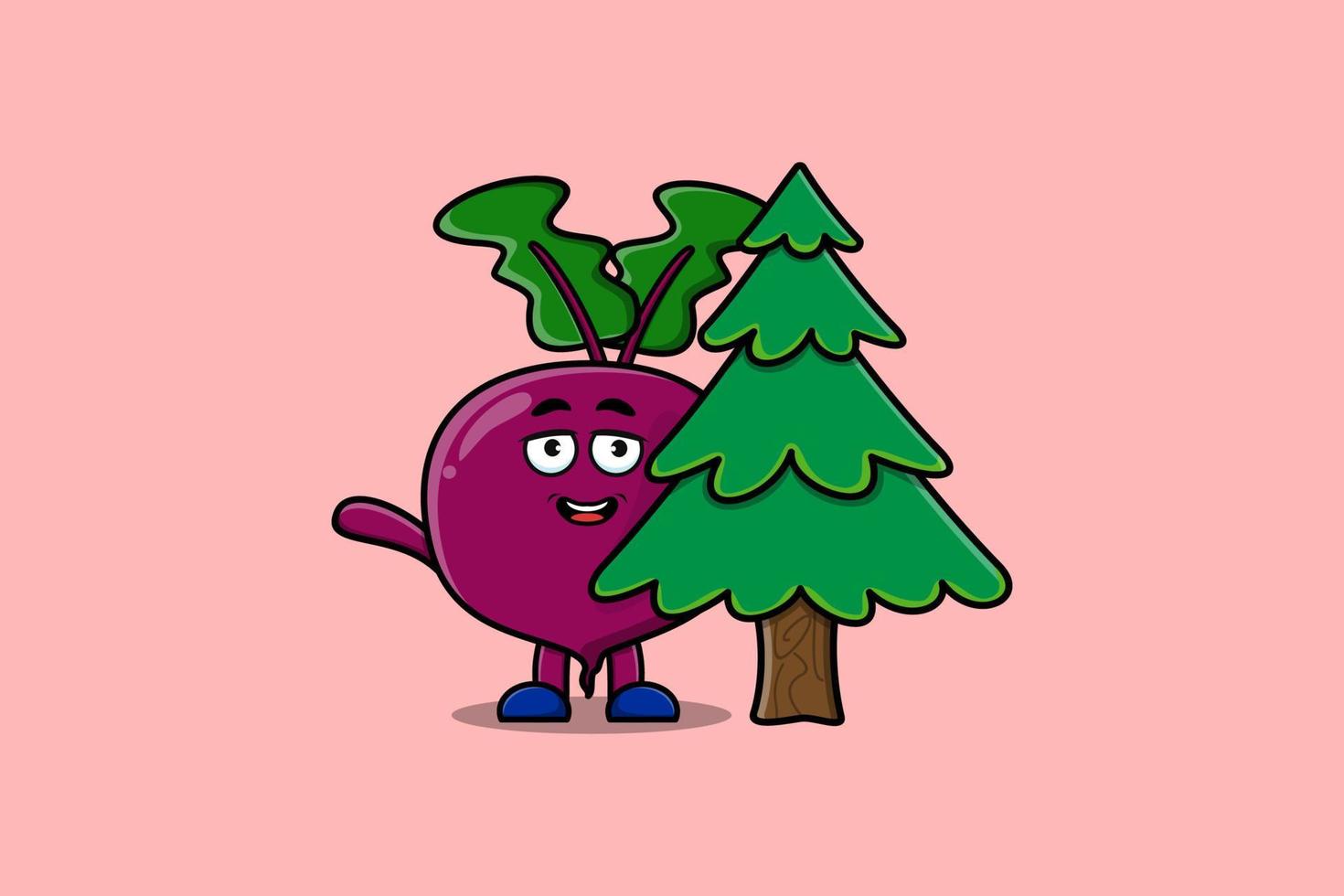 lindo personaje de remolacha de dibujos animados árbol escondido vector