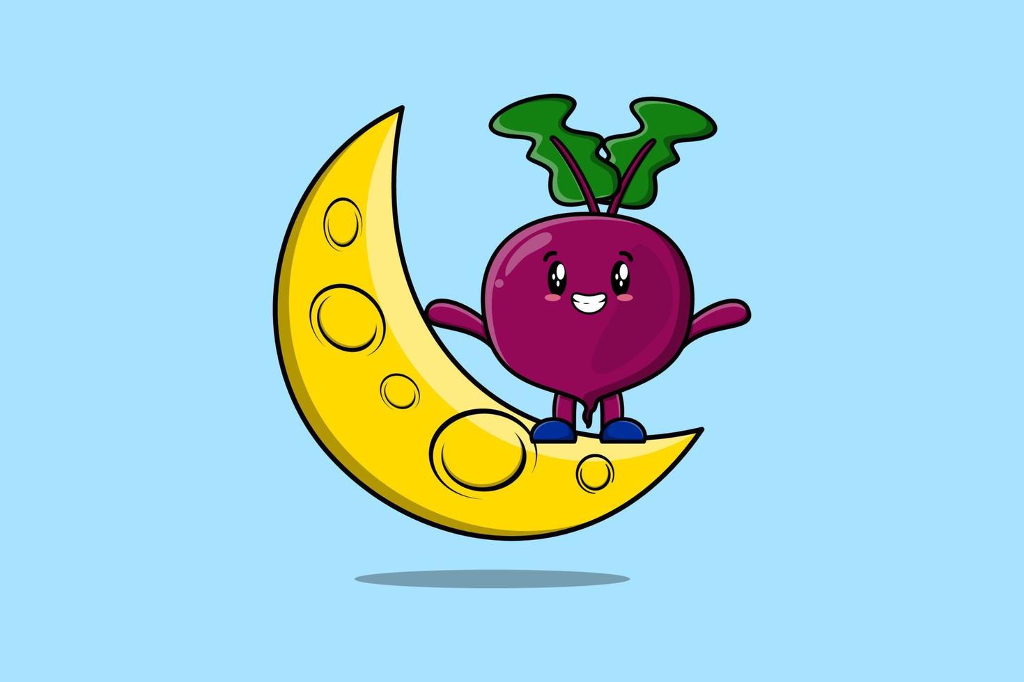 Cute cartoon Beetroot standing on crescent moon vector