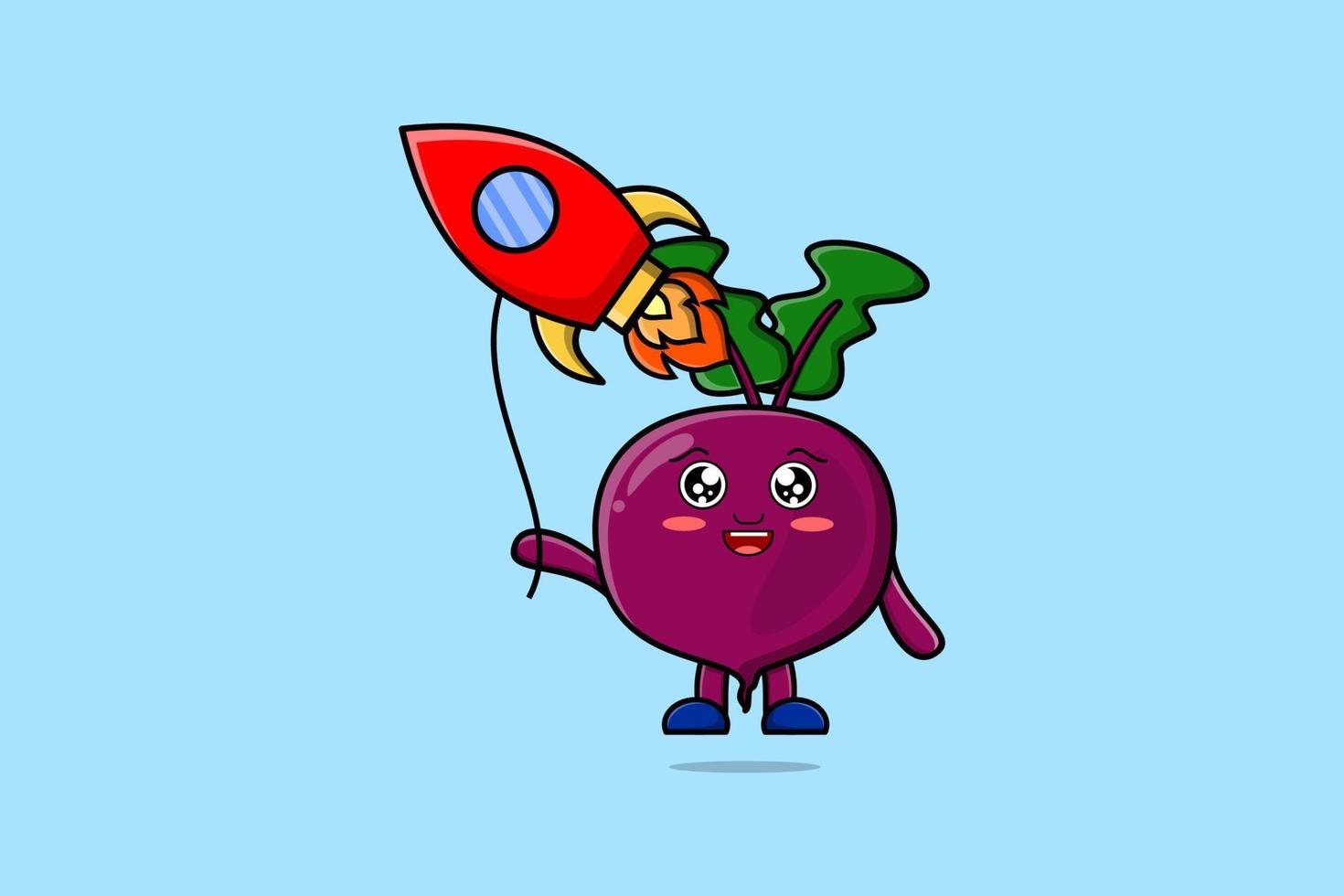 Cute cartoon Beetroot floating with rocket balloon vector