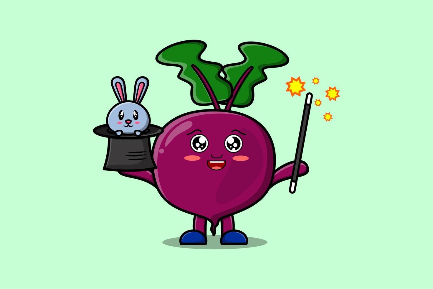 cute cartoon Beetroot magician with bunny magic vector