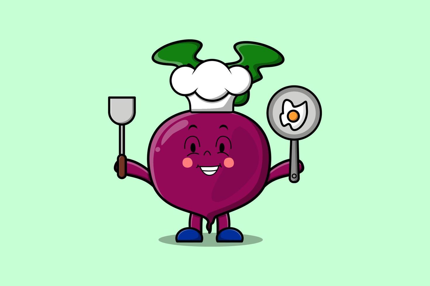 Cute cartoon Beetroot chef holding pan and spatula vector