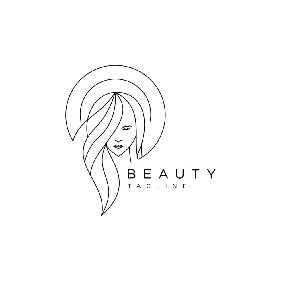Beauty woman line art logo design template vector