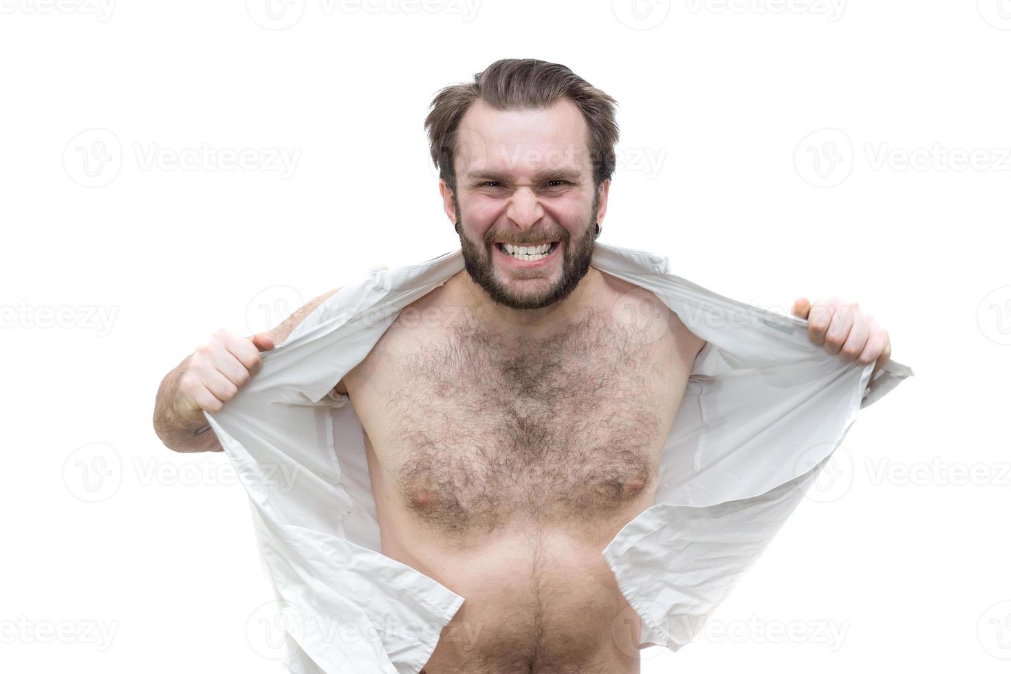 The bearded man tearing his shirt photo