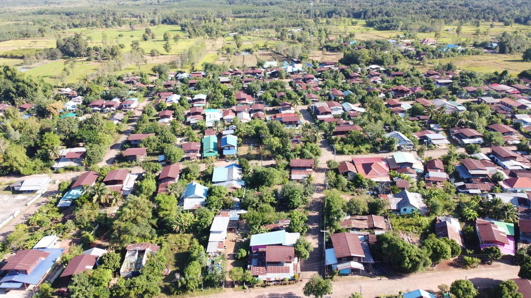 Aerail view of drone city town. photo