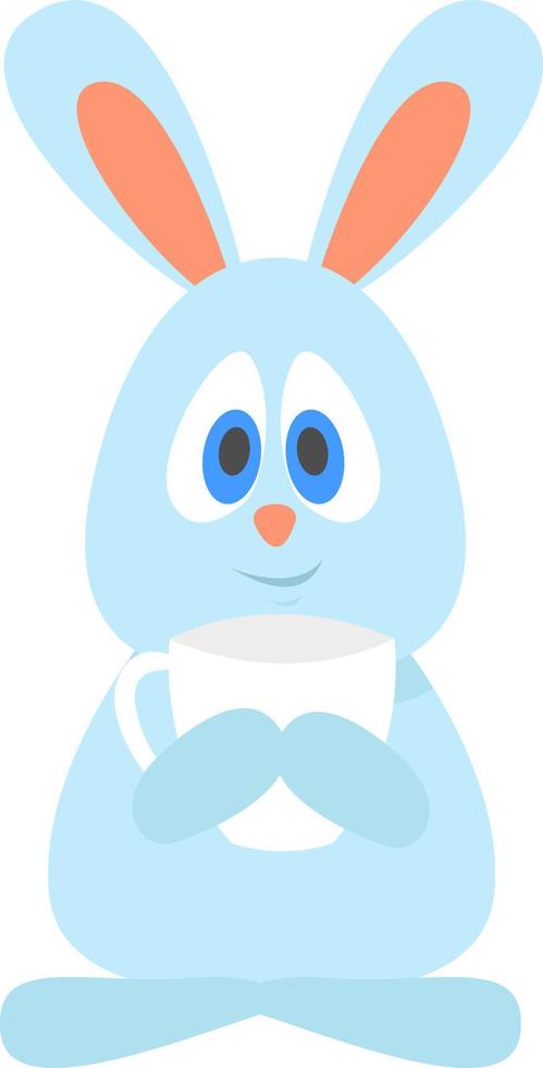 Bunny with tea, illustration, vector on white background.