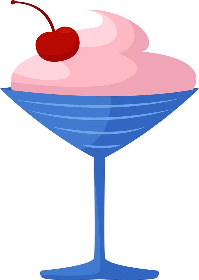 Delicious pink ice cream in a tall glass, illustration, vector on a white background.