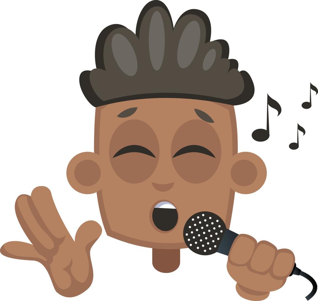 Boy singing on microphone, illustration, vector on white background.