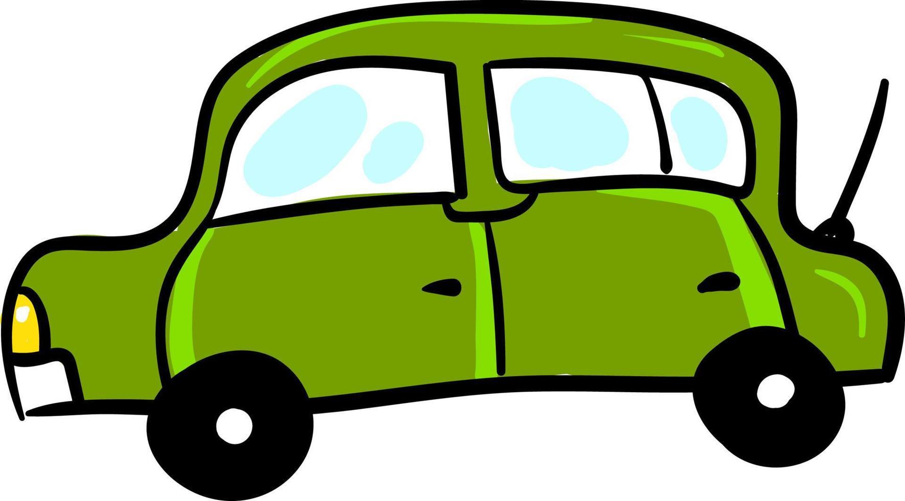 Long green car, illustration, vector on white background.