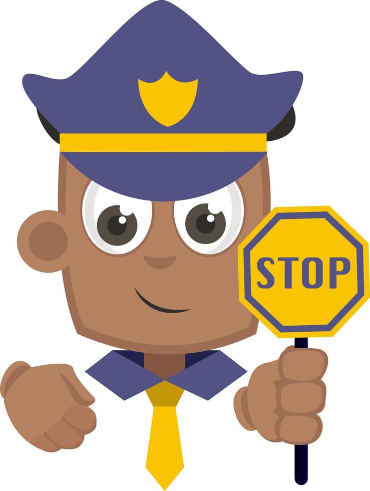 Boy in police uniform, illustration, vector on white background.
