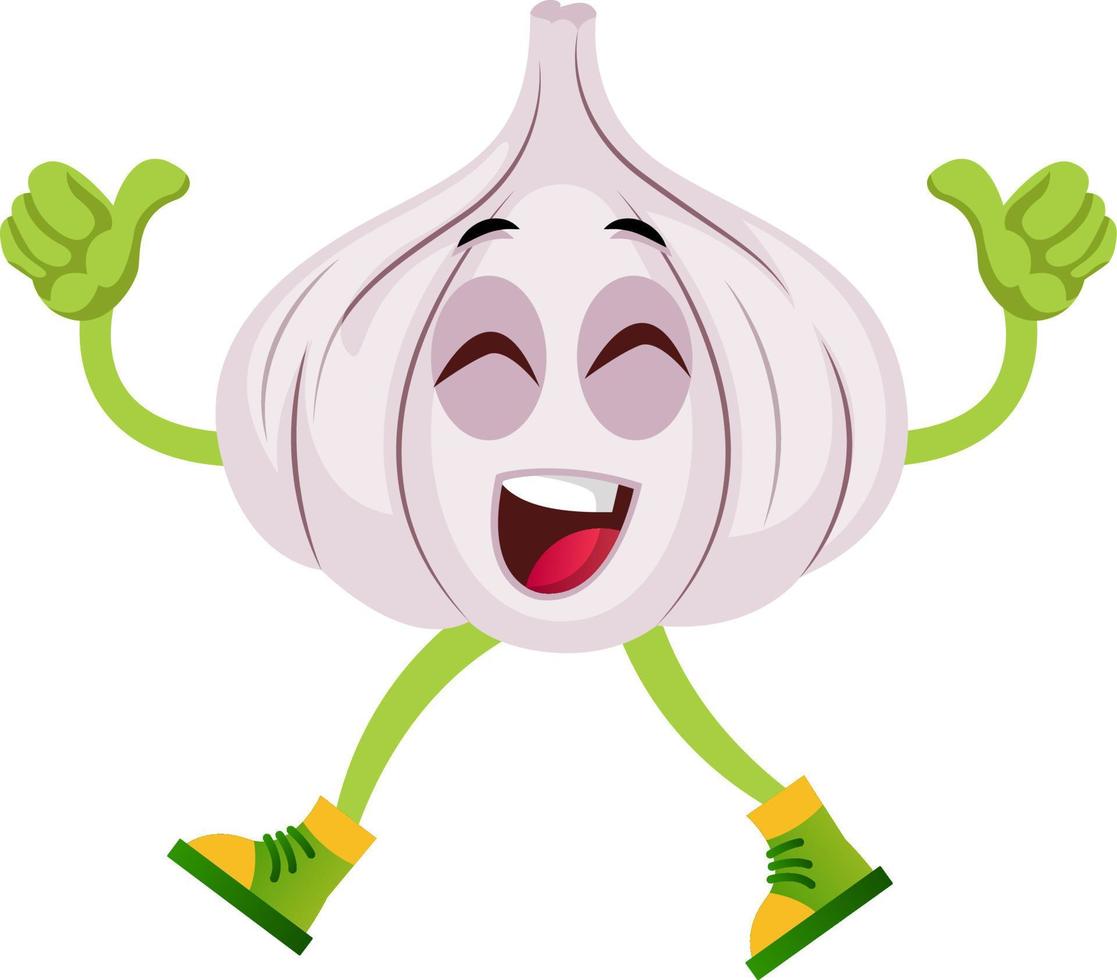 Happy garlic, illustration, vector on white background.