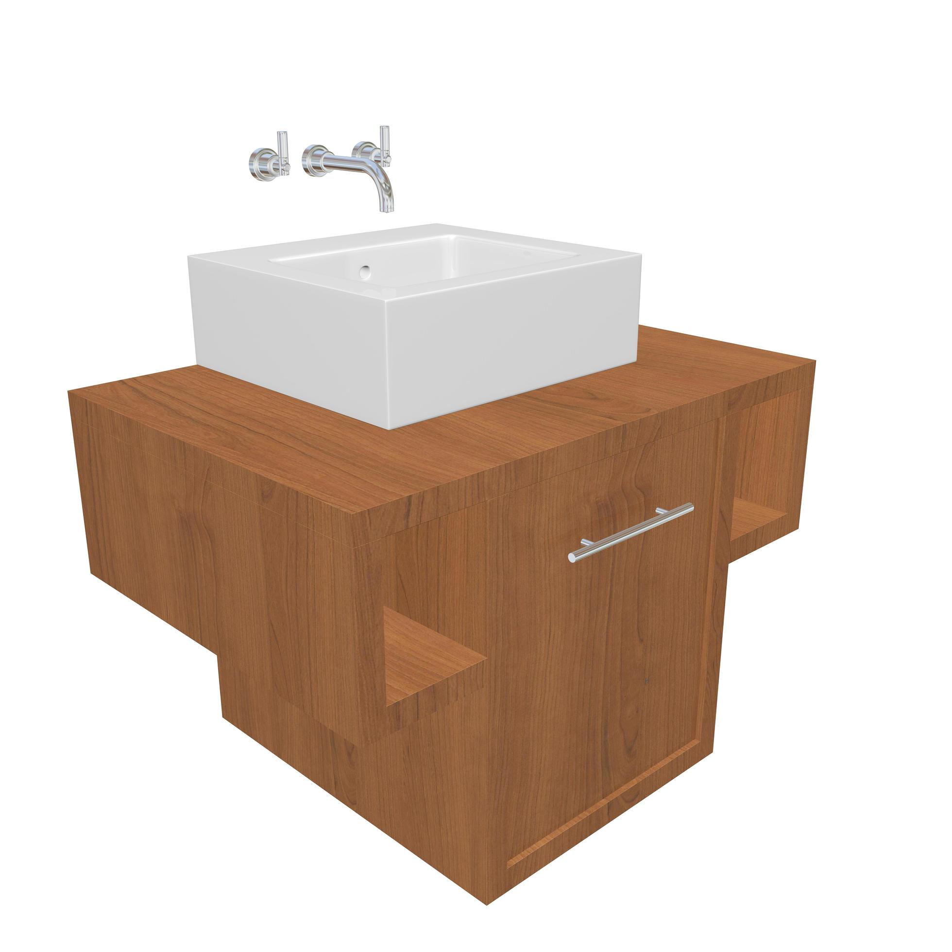 Modern bathroom sink set with ceramic wash basin and wooden