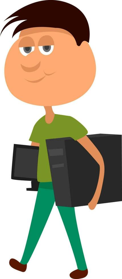 Man with computer, illustration, vector on white background