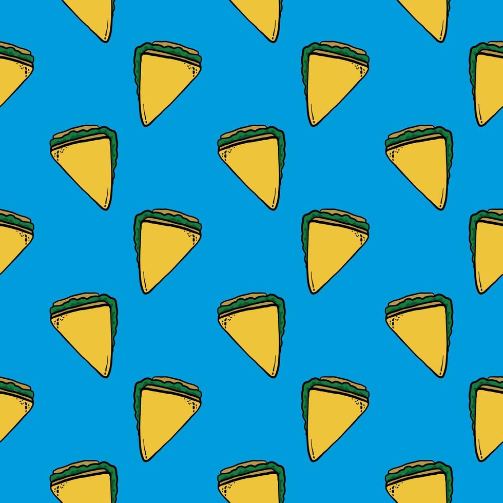 Triangle sandwich ,seamless pattern on blue background. vector