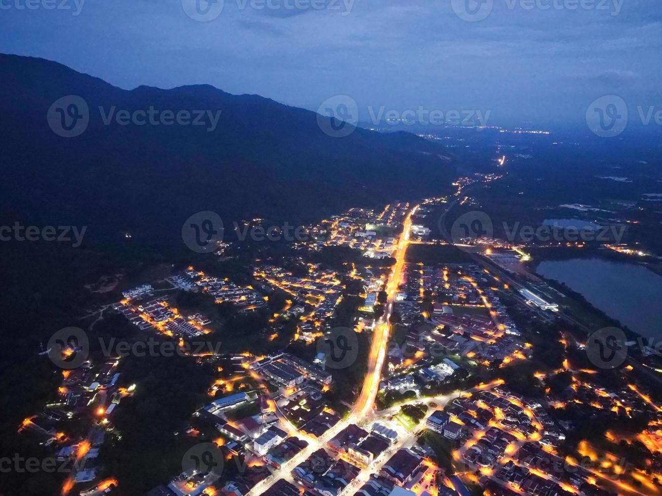 Aerial view Kampar town in blue hour photo