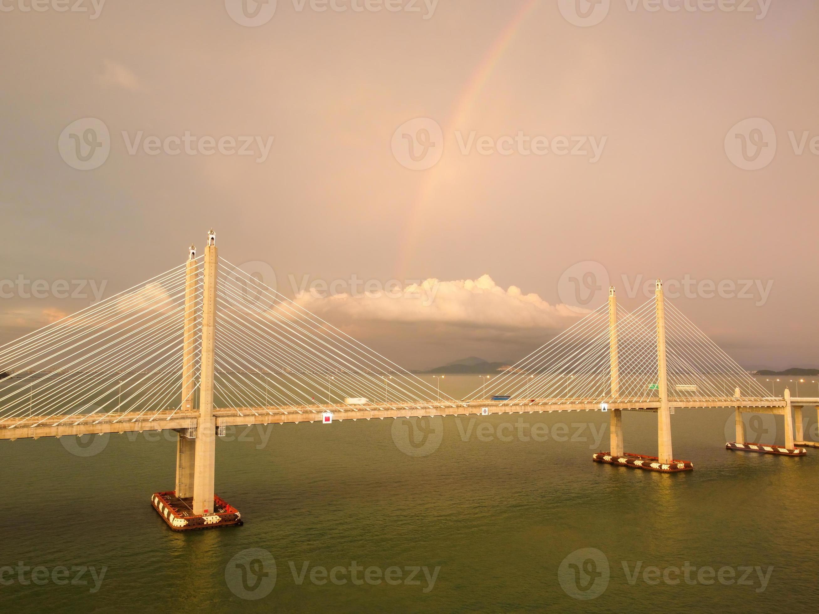 Penang Second Bridge with rainbow 13624121 Stock Photo at Vecteezy