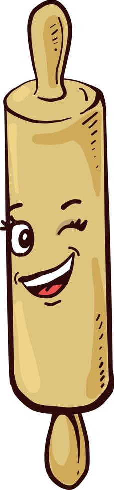 Winking rolling pin , illustration, vector on white background