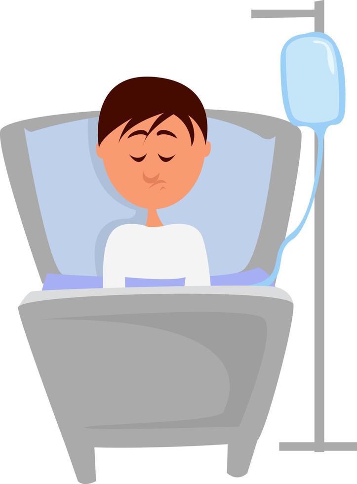 Man in hospital bed, illustration, vector on white background