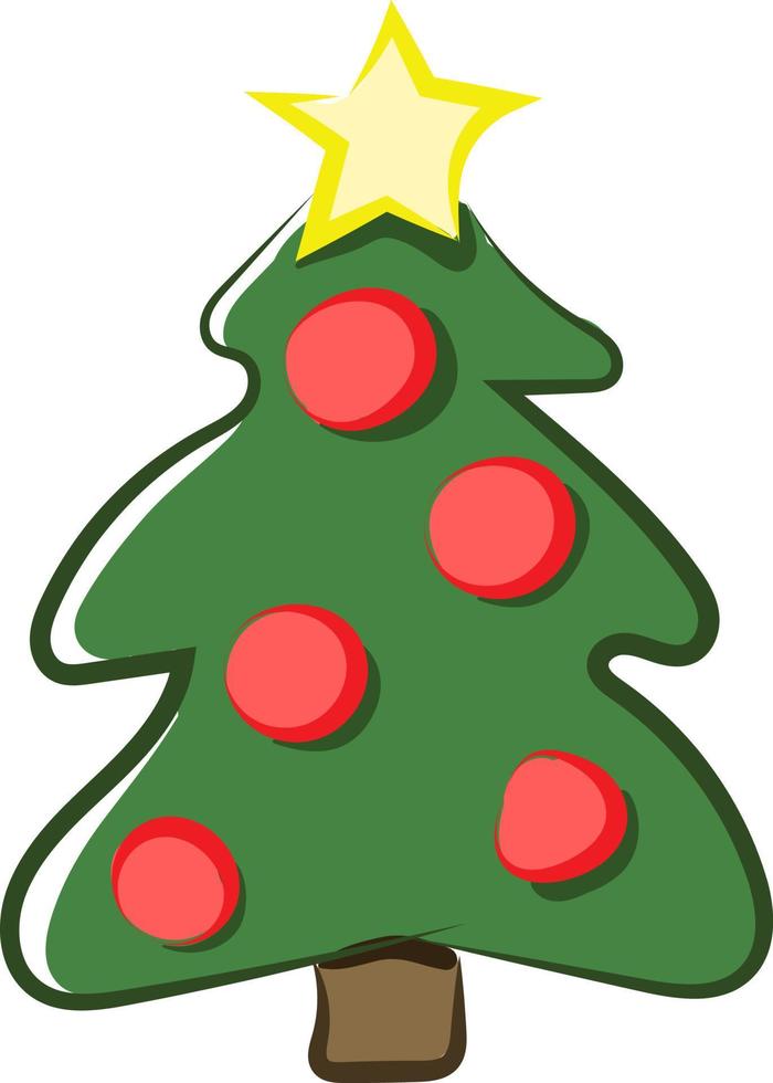 Tree with red toys, illustration, vector on white background.