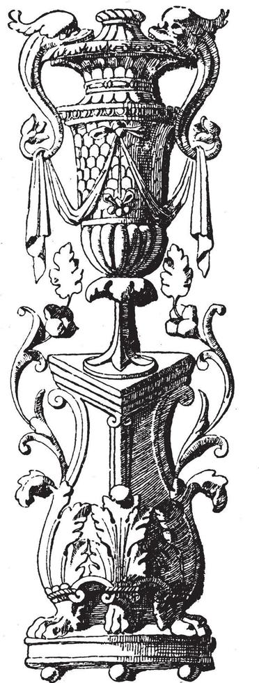 Vase is the lower part of a panel, vintage engraving. vector