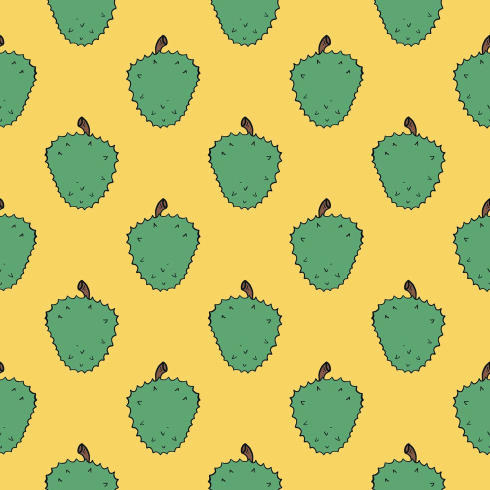 Green durian, seamless pattern on yellow background. vector